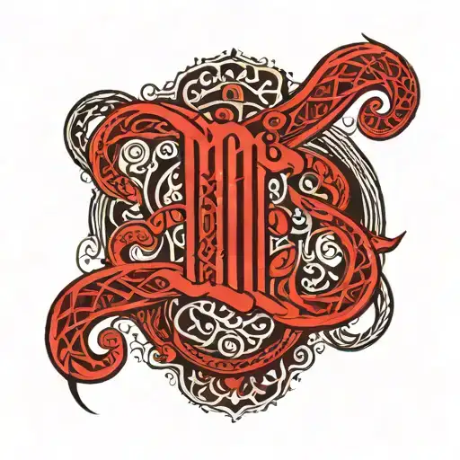 Arabic Sentence Going Down The Spine With Red Design Going In And Out