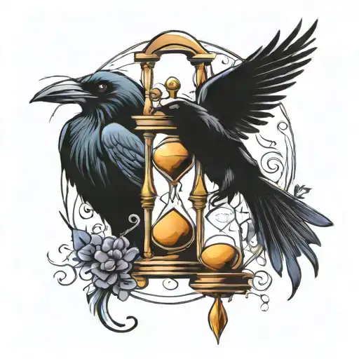 Hourglass And Raven Perched