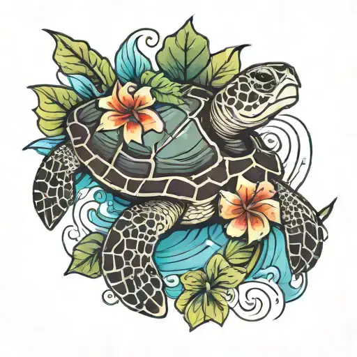 Sea Turtle And Cali Lilly Flower