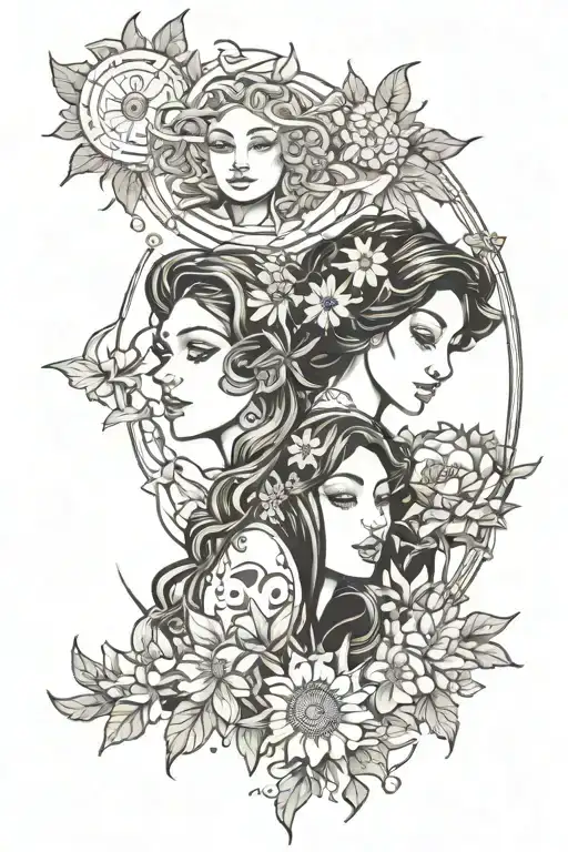 Pisces And Virgo Woman With Daisflower And Sun And Moon