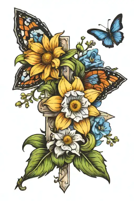 Daisy And Larkspur On Cross