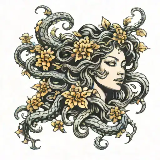 Medusa Surrounded By Flowers Intertwined