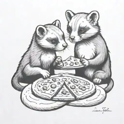 Ferret And Dog Eat Pizza
