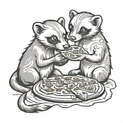 Ferret And Dog Eating A Pizza