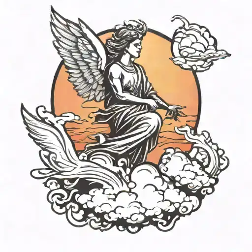 Sunset Sky With Clouds And A Flaming Angel Coming Down