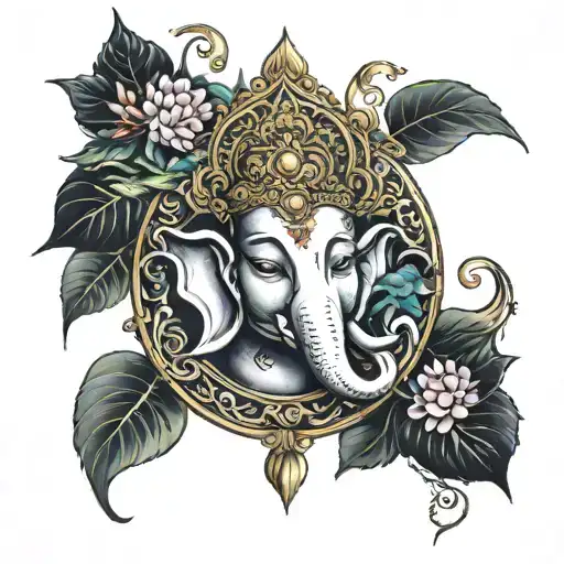 Moon Leaves Ganesh Face Surrounded