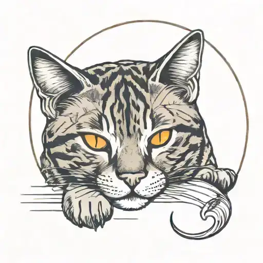 Tabby Cat Lying Down Forming A Minimalist Moon