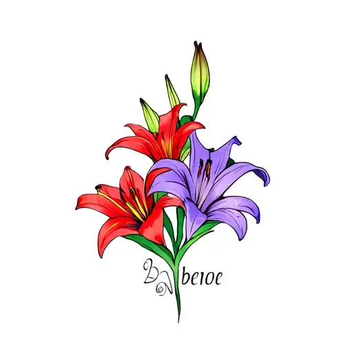 1 Red Lily And 1 Purple Lily Wrapped With The Name Ben