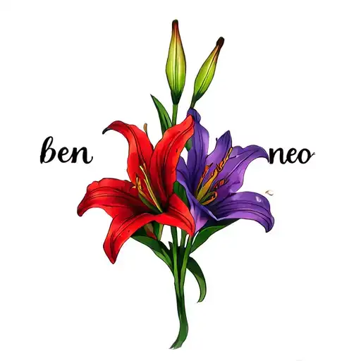 1 Red Lily And 1 Purple Lily Wrapped With The Name Ben