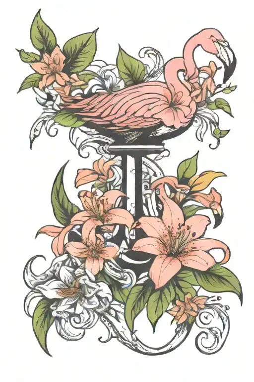 Lily Flowers Anchor Flamingo Surrounded