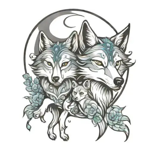 Mother Daughter Moon Luna Protect Wolf