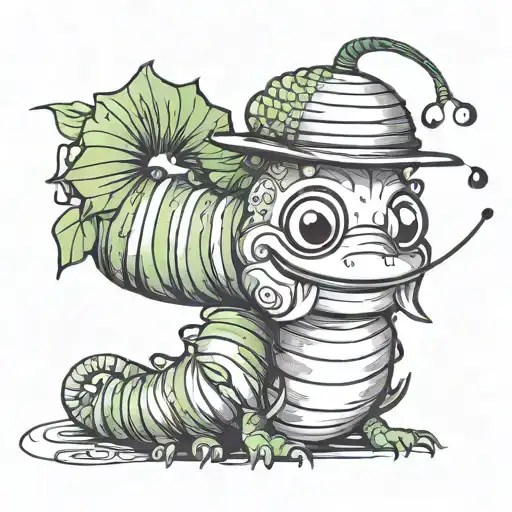 A Line Drawing Of An Animated Caterpillar Wearing A Vietnamese Hat