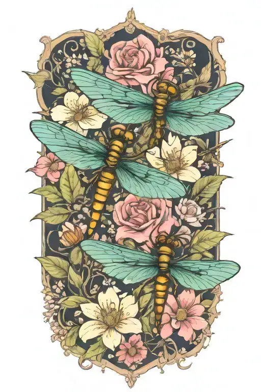 Dragonflies And Flowers Blooming