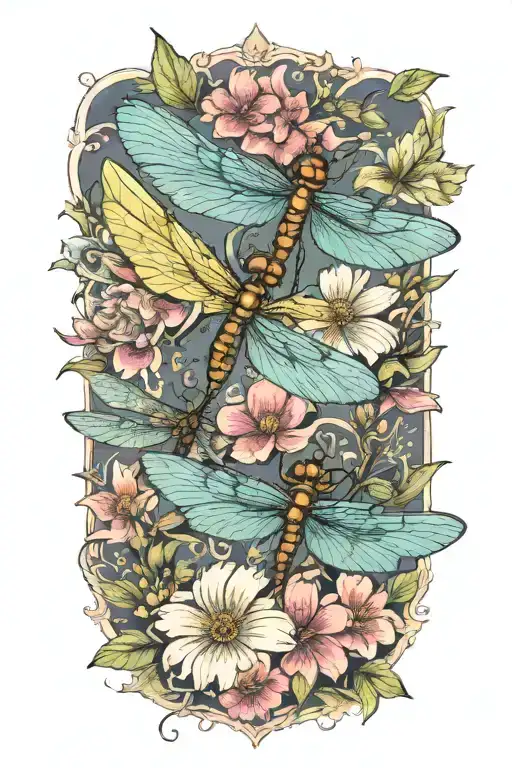 Dragonflies And Flowers Blooming No Border To Flow Onto Hand