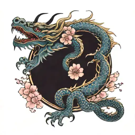 Japanese Style Dragon With Sakura