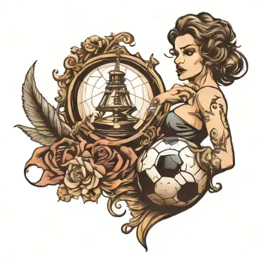 Get A Tattoo Of A Woman With A Football And Something That Represents A Lawyer Or Law