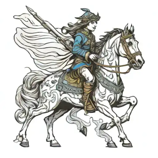 Warrior Woman Riding Horse Rampant