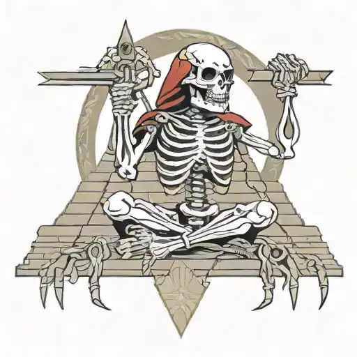 Azteck Skeleton Worrior On Top Of Pyramid Surrounded