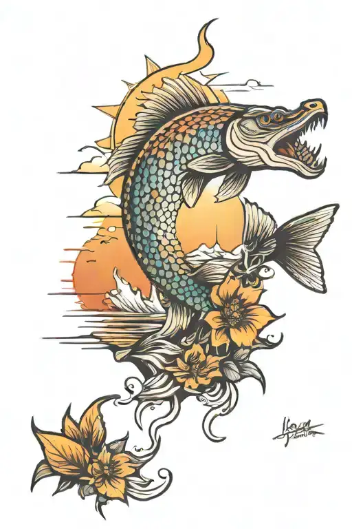 Lakeside Sunset With Pikerel