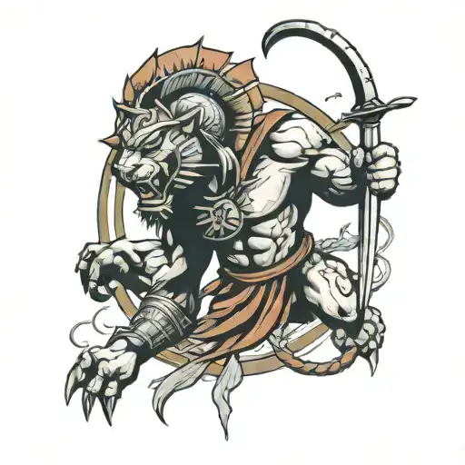 Spartan Warrior Fight Lion