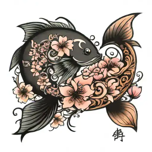Pisces Fish Ying Yang Cherry Blossoms