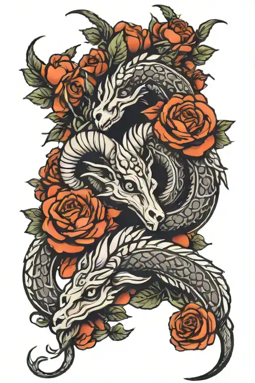 Ram Dragon And Roses Intertwined