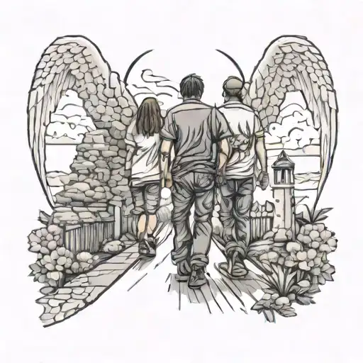 Walking Up A Road To Heavens Gates With Son And Daughter