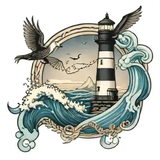 Lighthouse Waves Rope Birds Flying
