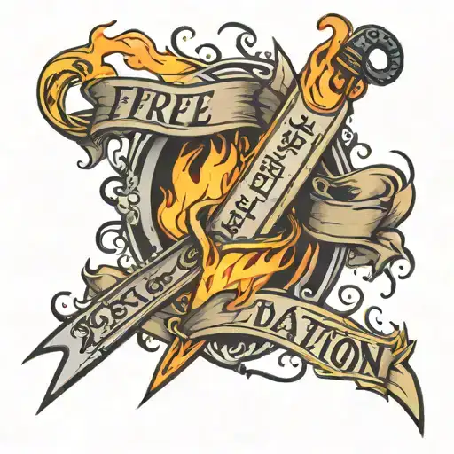 Fire Ribbon Saying Hesitaion Is Defeat On Sword Going