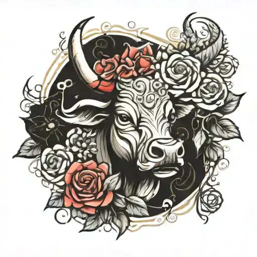 Bull Surrounded By Roses