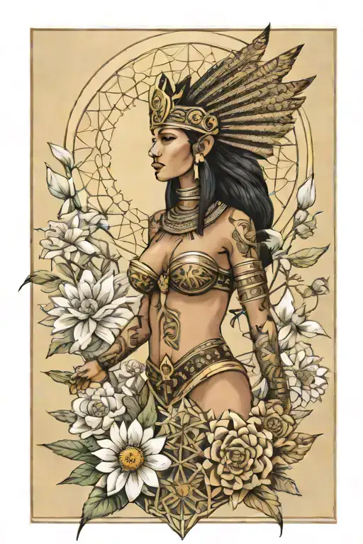 A Warrior In The Garden Growing The Flower Of Life With Egyptian Goddess Ma'at Shining In The Sky