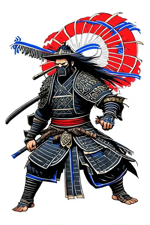Samurai With Thin Blue Line