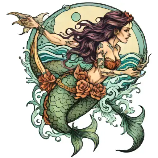 A Mystical Mermaid Casting Spells Under A Pisces Moon In The Ocean