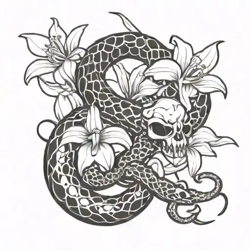 Scorpion And Snake With Orchid Flower Black And White Half Sleeve