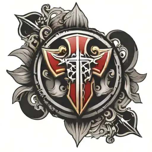 A Knights Templar Shield In The Center Of A Circle