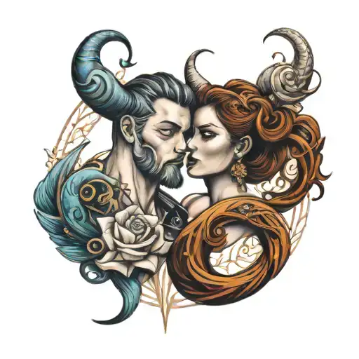 Couple Tatto Using Aquarius And Capricorn