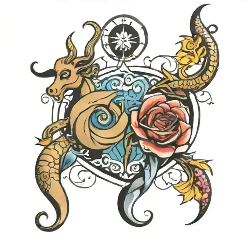 Couple Tatto Using Aquarius And Capricorn Symbols