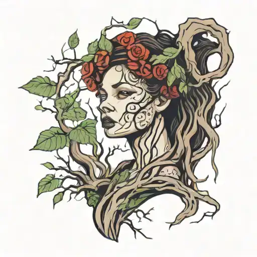 A Woman Whose Dress Is Made Of Tree Roots