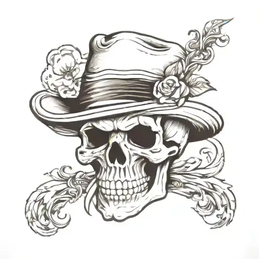 Skull With Mustache And Hat