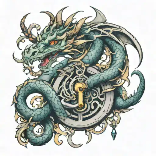A Dragon Protecting A Lock Design