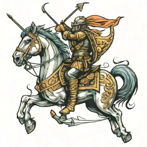 Sagittarius Spartan Soldier With Bow And Arrow Riding A Horse In Battle Mode