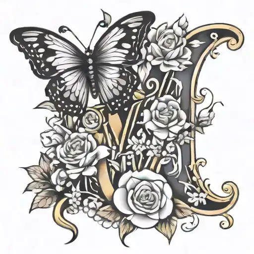 Ynwa Letters Text Tattoo Design Featuring Flowes Butterfly Moon And Dream