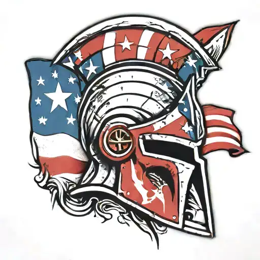 Spartan Helmet Half American Flag And Half Puerto Rican Flag
