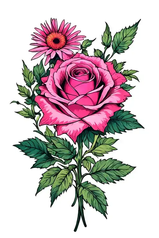 Rose And Aster Flower Intertwined