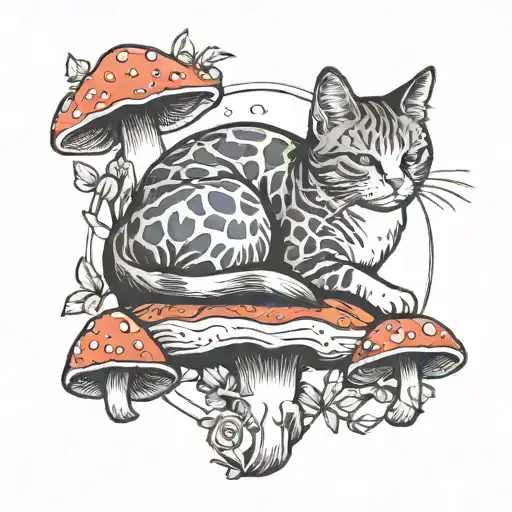 Cat Sleeping On Mushroom Growing