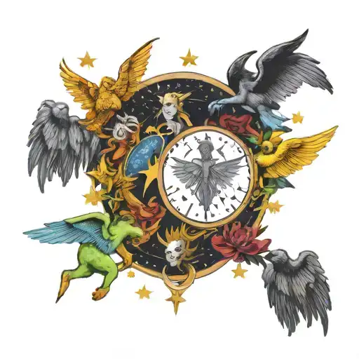 The 7 Archangels And Demons With Sky And Stars Background