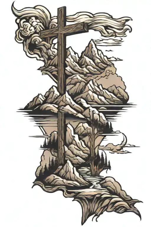 Mountain Range With Cross Over It