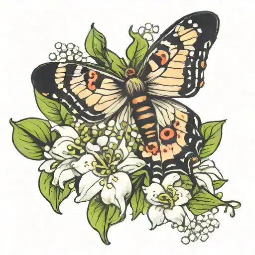 Cecropia Moth And Lily Of The Valley Flower Intertwined
