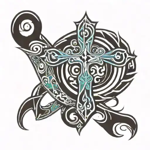 Tribal Cross With Aquarius Zodiac Sign
