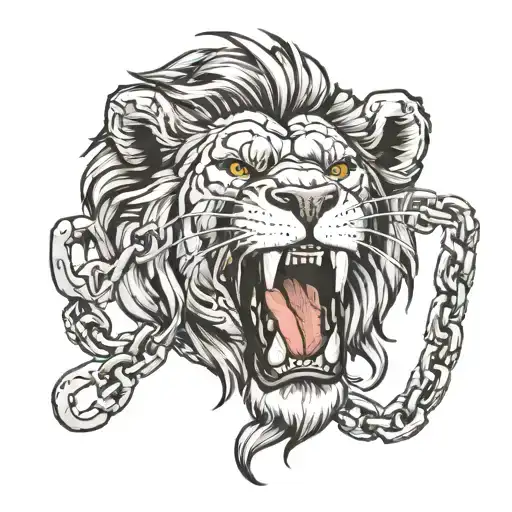 Lion Biting Chain Wrapped